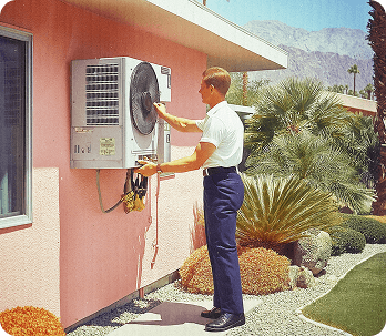 Ac repair guy in La Quinta checking out the outside air conditioner to diagnose and issue.